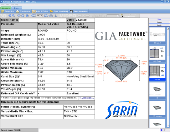 GIA Facetware, Diamond Cut Grade Estimator